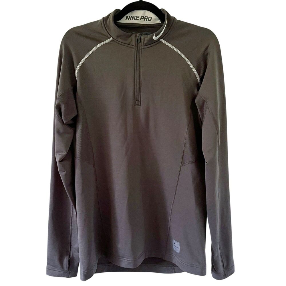 Nike Pro Fitted 1/4 Zip 659808-211 Long Sleeve Pullover Top Shirt M Medium Gray